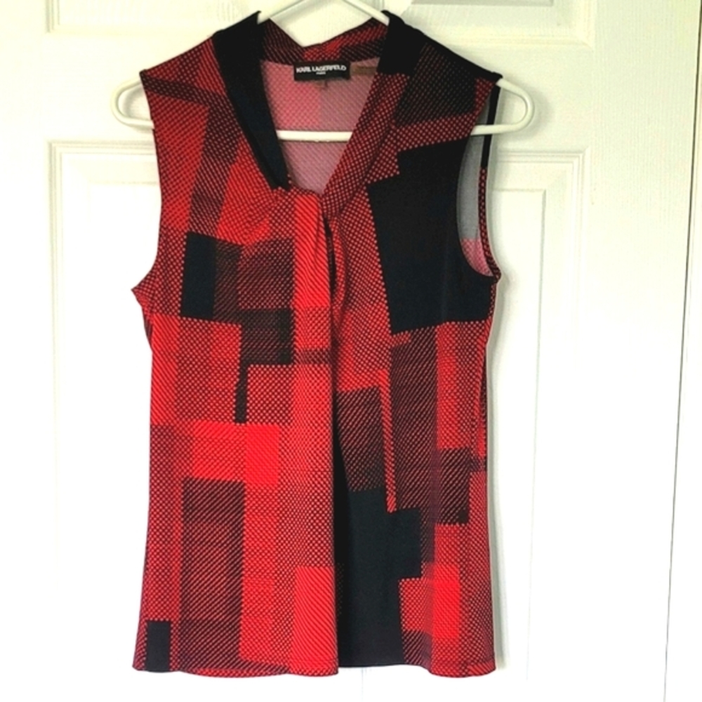 Karl Lagerfeld Paris Petite Women's Geo Print Polka-Dot Sleeveless Top Size XS